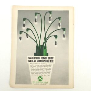 AC Spark Plugs Vintage Print Ad Grow Power Promo Art 1960s GM Upcycled Decor